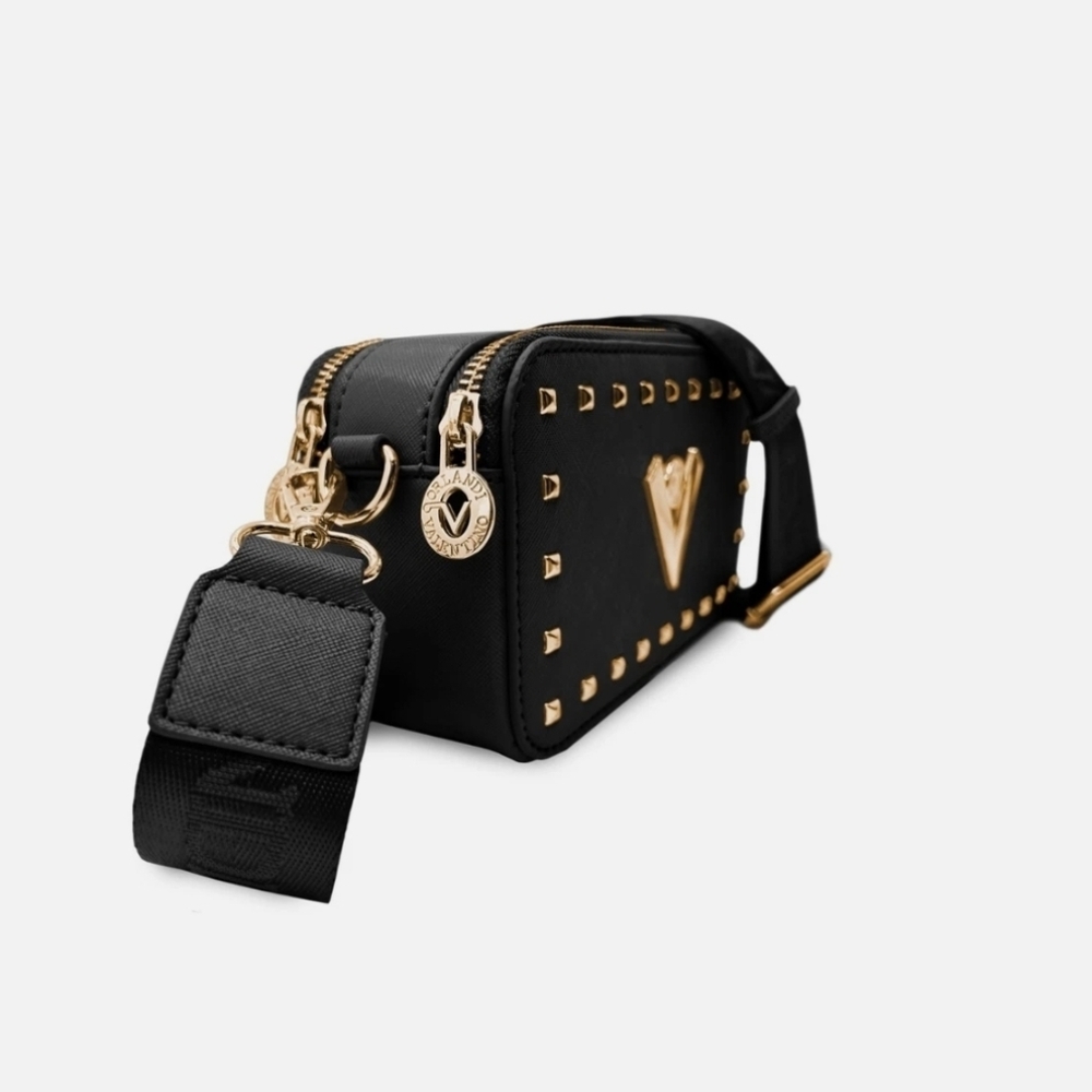 NWT VALENTINO ORLANDI Studded Double Zip Crossbody Camera Bag - Black - Picture 2 of 8